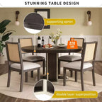 Table à manger extensible Clihome avec rallonge centrale de 40,6 cm, table à manger ovale de 106,7 cm à 147,3 cm pour 6 personnes, table à manger ronde rétro en bois massif à double couche