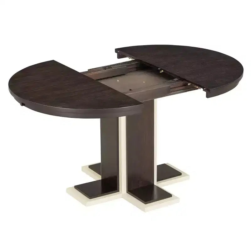 Table à manger extensible Clihome avec rallonge centrale de 40,6 cm, table à manger ovale de 106,7 cm à 147,3 cm pour 6 personnes, table à manger ronde rétro en bois massif à double couche