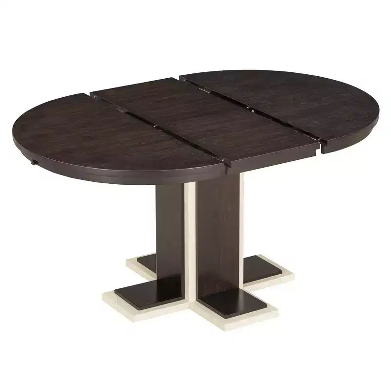 Table à manger extensible Clihome avec rallonge centrale de 40,6 cm, table à manger ovale de 106,7 cm à 147,3 cm pour 6 personnes, table à manger ronde rétro en bois massif à double couche