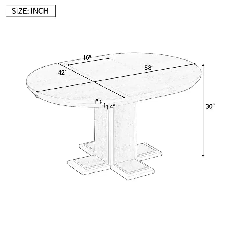 Table à manger extensible Clihome avec rallonge centrale de 40,6 cm, table à manger ovale de 106,7 cm à 147,3 cm pour 6 personnes, table à manger ronde rétro en bois massif à double couche