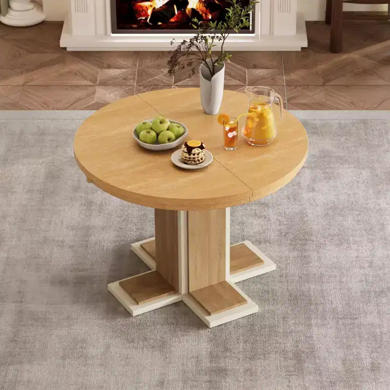 Table à manger extensible Clihome avec rallonge centrale de 40,6 cm, table à manger ovale de 106,7 cm à 147,3 cm pour 6 personnes, table à manger ronde rétro en bois massif à double couche