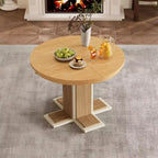 Table à manger extensible Clihome avec rallonge centrale de 40,6 cm, table à manger ovale de 106,7 cm à 147,3 cm pour 6 personnes, table à manger ronde rétro en bois massif à double couche