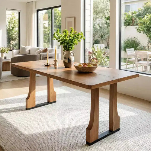63 Mid-Century Modern Rectangular Dining Table, Farmhouse Kitchen Table for 6, Farmhouse Dining Room Table-Panipeachy