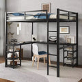 Bellemave Full & Full XL Metal Loft Beds with Desk, Bookshelf & Shelves, L-Shaped Space-Saving Bed Frame with Ladder & Guardrails, Black