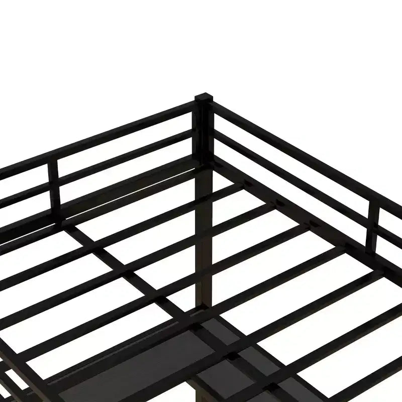 Bellemave Lits mezzanine complets et complets XL en métal avec bureau, bibliothèque et étagères, cadre de lit peu encombrant en forme de L avec échelle et garde-corps, noir