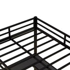 Bellemave Lits mezzanine complets et complets XL en métal avec bureau, bibliothèque et étagères, cadre de lit peu encombrant en forme de L avec échelle et garde-corps, noir