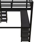 Bellemave Lits mezzanine complets et complets XL en métal avec bureau, bibliothèque et étagères, cadre de lit peu encombrant en forme de L avec échelle et garde-corps, noir