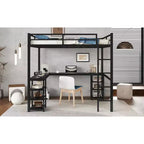 Bellemave Lits mezzanine complets et complets XL en métal avec bureau, bibliothèque et étagères, cadre de lit peu encombrant en forme de L avec échelle et garde-corps, noir