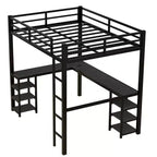 Bellemave Lits mezzanine complets et complets XL en métal avec bureau, bibliothèque et étagères, cadre de lit peu encombrant en forme de L avec échelle et garde-corps, noir