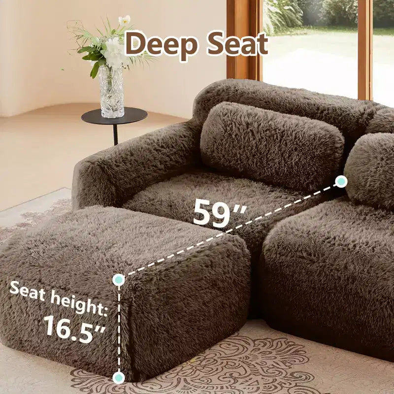 Canapé moelleux 3 places avec ottoman, mousse HD 32D, aucun assemblage requis, base antidérapante, modulable pour salon/salle de cinéma maison