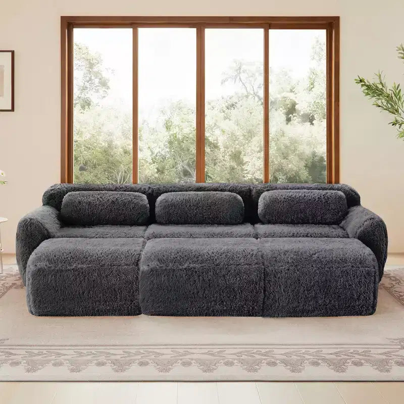 Canapé moelleux 3 places avec ottoman, mousse HD 32D, aucun assemblage requis, base antidérapante, modulable pour salon/salle de cinéma maison