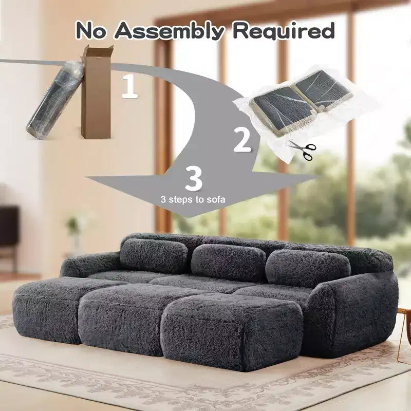 Canapé moelleux 3 places avec ottoman, mousse HD 32D, aucun assemblage requis, base antidérapante, modulable pour salon/salle de cinéma maison