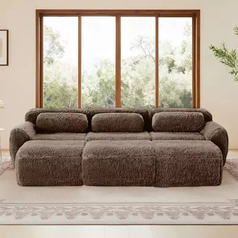 Canapé moelleux 3 places avec ottoman, mousse HD 32D, aucun assemblage requis, base antidérapante, modulable pour salon/salle de cinéma maison