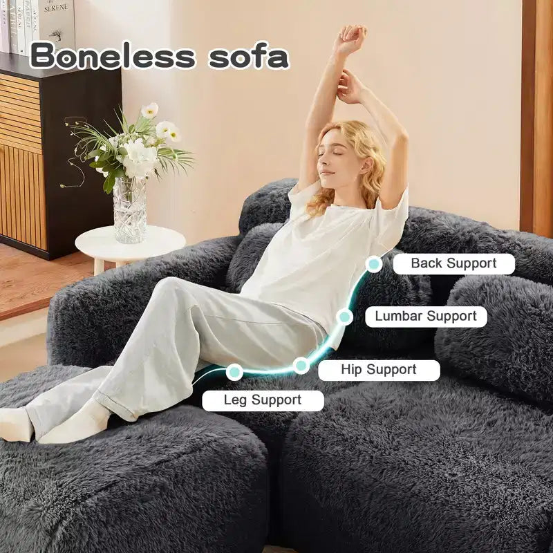 Canapé moelleux 3 places avec ottoman, mousse HD 32D, aucun assemblage requis, base antidérapante, modulable pour salon/salle de cinéma maison