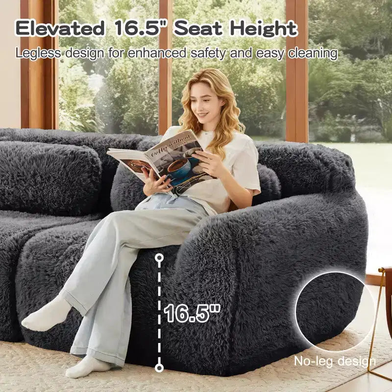Canapé moelleux 3 places avec ottoman, mousse HD 32D, aucun assemblage requis, base antidérapante, modulable pour salon/salle de cinéma maison