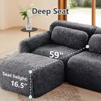 Canapé moelleux 3 places avec ottoman, mousse HD 32D, aucun assemblage requis, base antidérapante, modulable pour salon/salle de cinéma maison