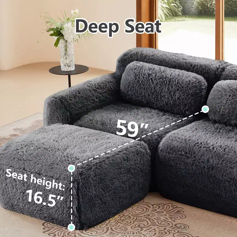 Canapé moelleux 3 places avec ottoman, mousse HD 32D, aucun assemblage requis, base antidérapante, modulable pour salon/salle de cinéma maison