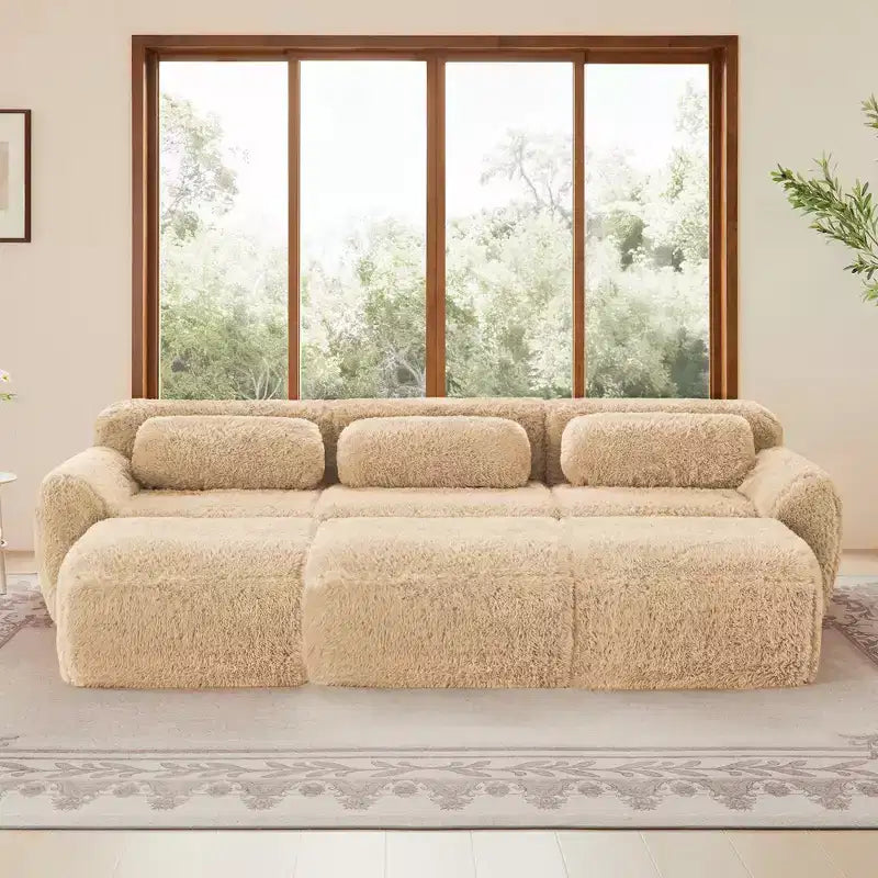 Canapé moelleux 3 places avec ottoman, mousse HD 32D, aucun assemblage requis, base antidérapante, modulable pour salon/salle de cinéma maison