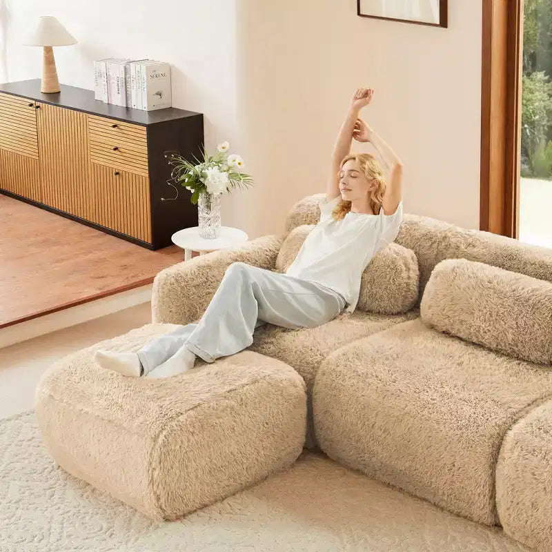 Canapé moelleux 3 places avec ottoman, mousse HD 32D, aucun assemblage requis, base antidérapante, modulable pour salon/salle de cinéma maison