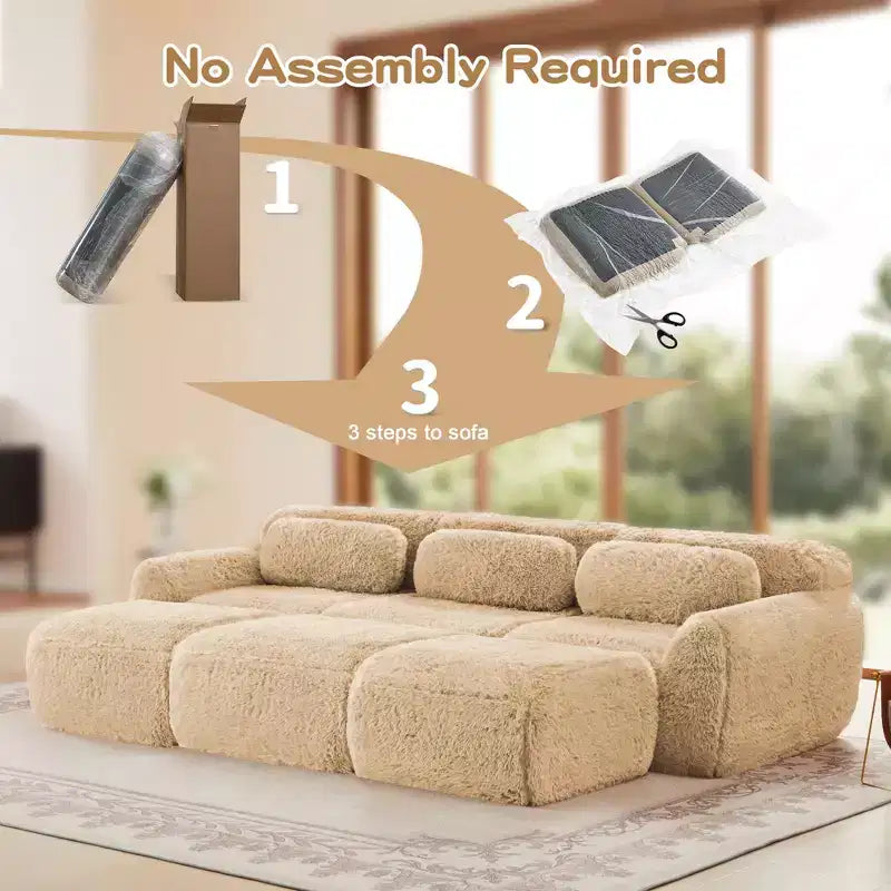 Canapé moelleux 3 places avec ottoman, mousse HD 32D, aucun assemblage requis, base antidérapante, modulable pour salon/salle de cinéma maison