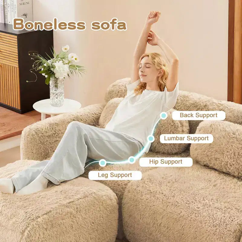 Canapé moelleux 3 places avec ottoman, mousse HD 32D, aucun assemblage requis, base antidérapante, modulable pour salon/salle de cinéma maison