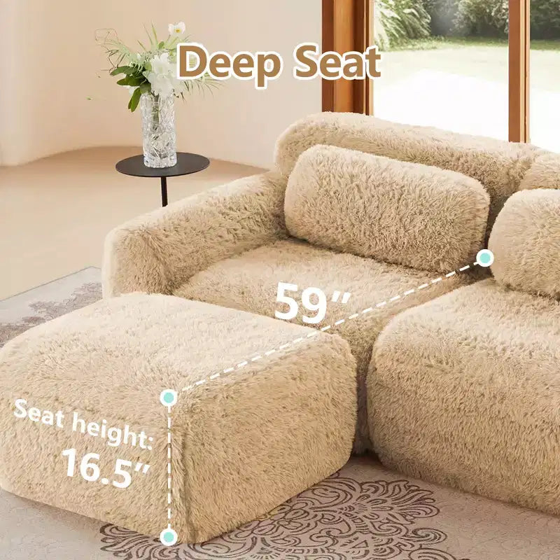 Canapé moelleux 3 places avec ottoman, mousse HD 32D, aucun assemblage requis, base antidérapante, modulable pour salon/salle de cinéma maison