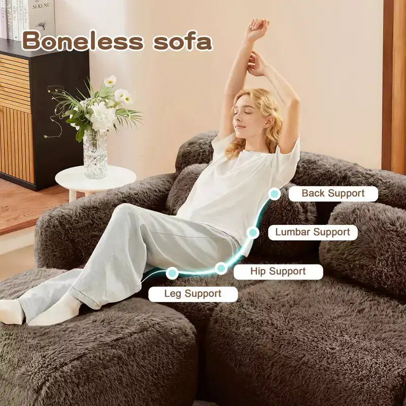 Canapé moelleux 3 places avec ottoman, mousse HD 32D, aucun assemblage requis, base antidérapante, modulable pour salon/salle de cinéma maison
