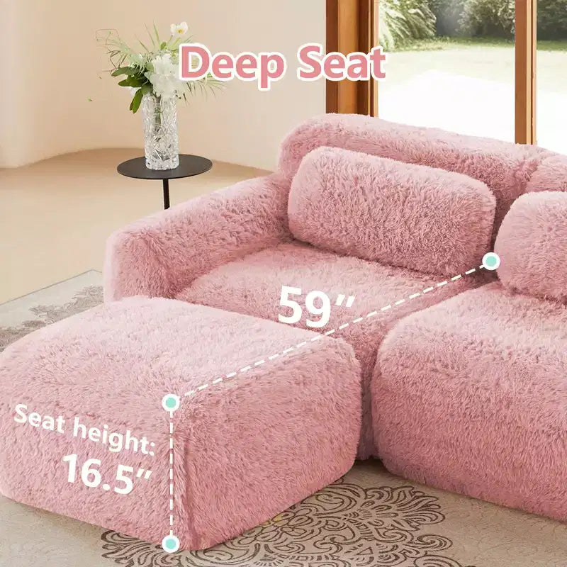 Canapé moelleux 3 places avec ottoman, mousse HD 32D, aucun assemblage requis, base antidérapante, modulable pour salon/salle de cinéma maison