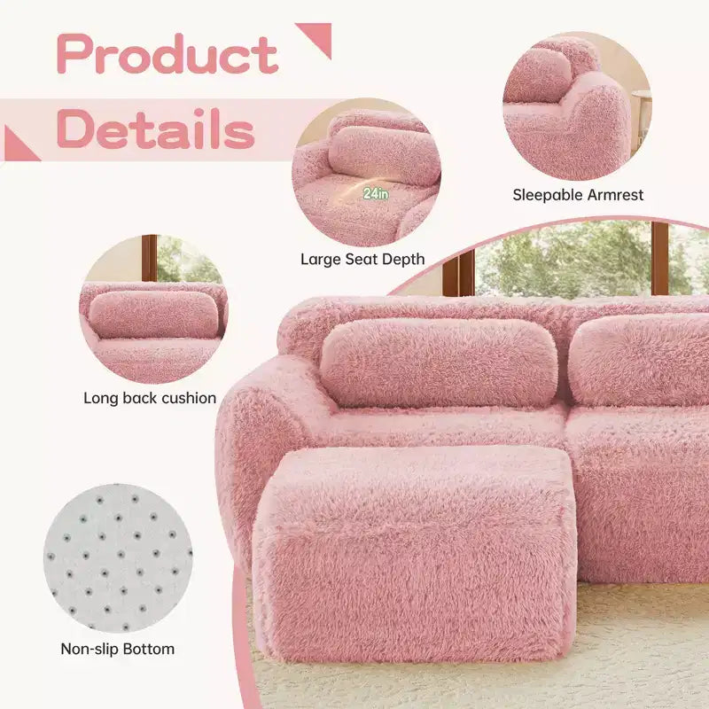 Canapé moelleux 3 places avec ottoman, mousse HD 32D, aucun assemblage requis, base antidérapante, modulable pour salon/salle de cinéma maison
