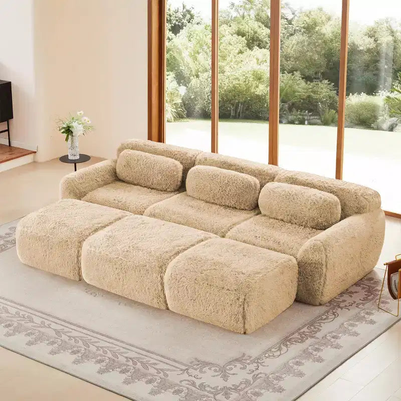 Canapé moelleux 3 places avec ottoman, mousse HD 32D, aucun assemblage requis, base antidérapante, modulable pour salon/salle de cinéma maison