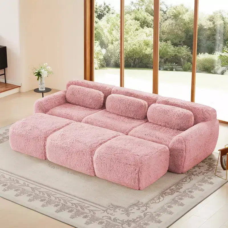 Canapé moelleux 3 places avec ottoman, mousse HD 32D, aucun assemblage requis, base antidérapante, modulable pour salon/salle de cinéma maison