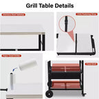 Chariot de barbecue pliable à 4 roues Karl Home avec dessus en acier inoxydable et étagère pliable