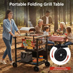 Chariot de barbecue pliable à 4 roues Karl Home avec dessus en acier inoxydable et étagère pliable