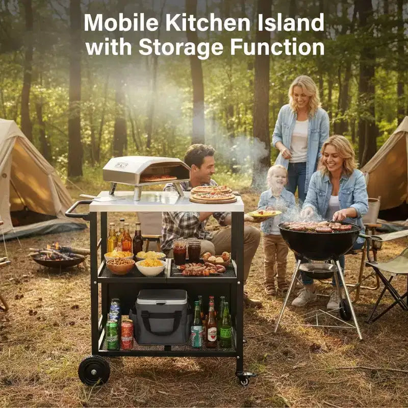 Chariot de barbecue pliable à 4 roues Karl Home avec dessus en acier inoxydable et étagère pliable