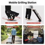 Chariot de barbecue pliable à 4 roues Karl Home avec dessus en acier inoxydable et étagère pliable