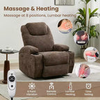 Fauteuil inclinable pivotant à 360° avec massage et chauffage, capacité 136 kg, structure en pin, tissu doux, 35,4p x 39l x 41,3h