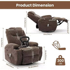 Fauteuil inclinable pivotant à 360° avec massage et chauffage, capacité 136 kg, structure en pin, tissu doux, 35,4p x 39l x 41,3h