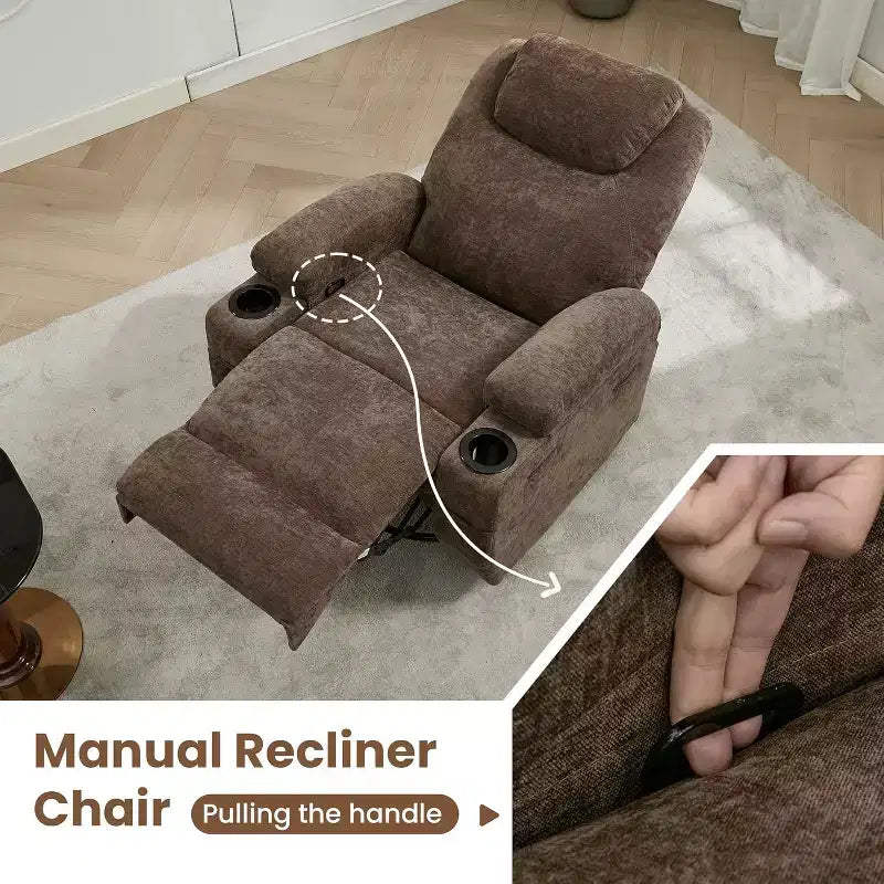 Fauteuil inclinable pivotant à 360° avec massage et chauffage, capacité 136 kg, structure en pin, tissu doux, 35,4p x 39l x 41,3h