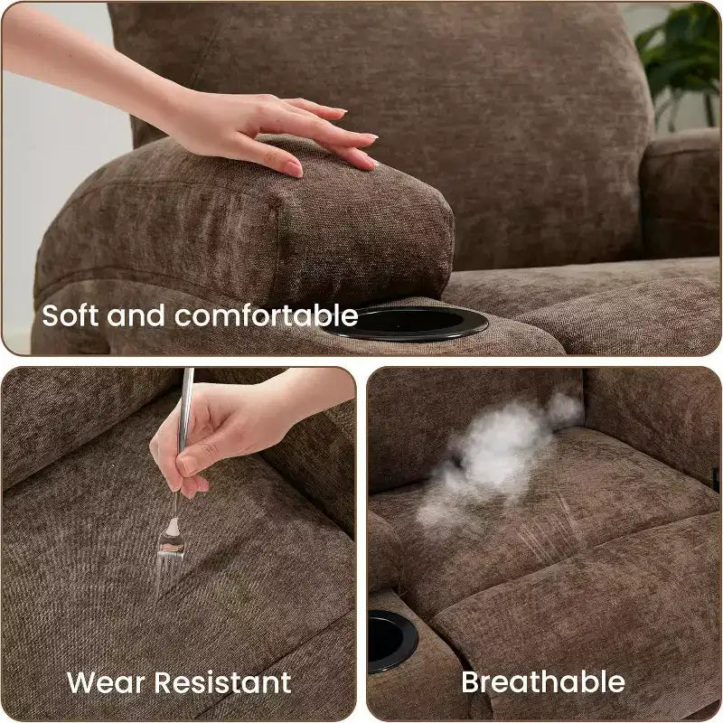 Fauteuil inclinable pivotant à 360° avec massage et chauffage, capacité 136 kg, structure en pin, tissu doux, 35,4p x 39l x 41,3h