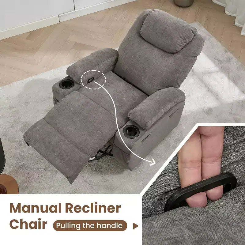 Fauteuil inclinable pivotant à 360° avec massage et chauffage, capacité 136 kg, structure en pin, tissu doux, 35,4p x 39l x 41,3h