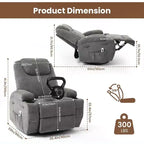 Fauteuil inclinable pivotant à 360° avec massage et chauffage, capacité 136 kg, structure en pin, tissu doux, 35,4p x 39l x 41,3h