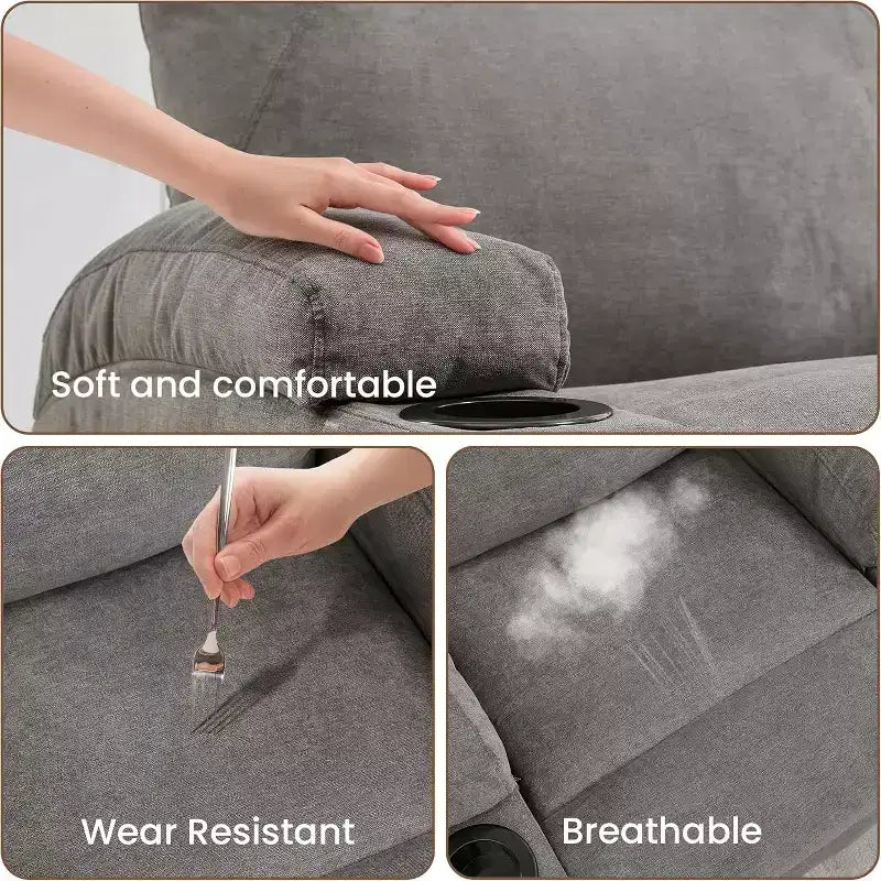 Fauteuil inclinable pivotant à 360° avec massage et chauffage, capacité 136 kg, structure en pin, tissu doux, 35,4p x 39l x 41,3h