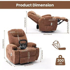 Fauteuil inclinable pivotant à 360° avec massage et chauffage, capacité 136 kg, structure en pin, tissu doux, 35,4p x 39l x 41,3h