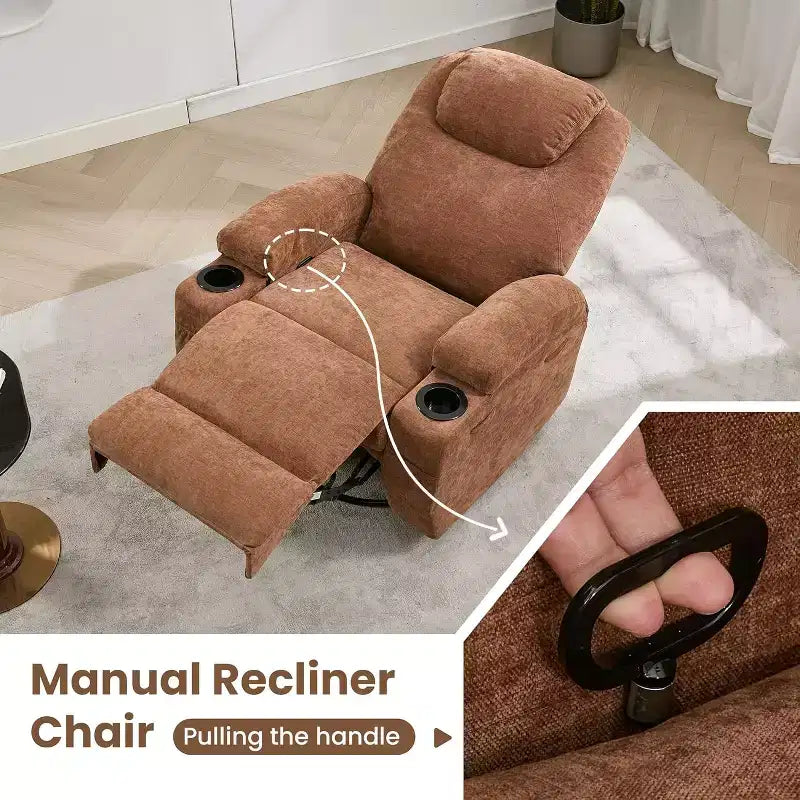 Fauteuil inclinable pivotant à 360° avec massage et chauffage, capacité 136 kg, structure en pin, tissu doux, 35,4p x 39l x 41,3h