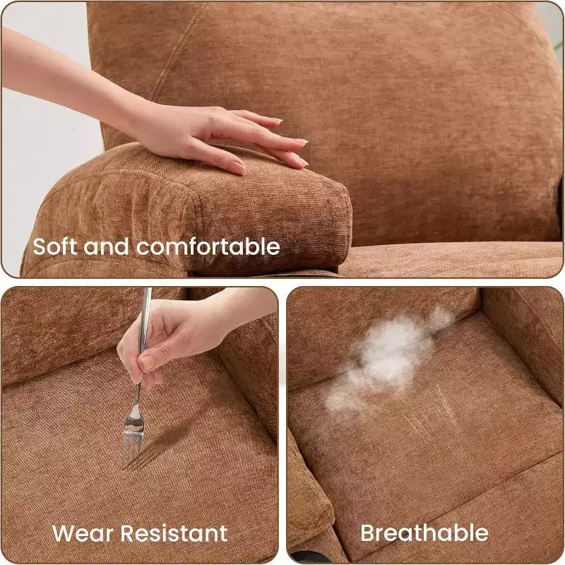 Fauteuil inclinable pivotant à 360° avec massage et chauffage, capacité 136 kg, structure en pin, tissu doux, 35,4p x 39l x 41,3h