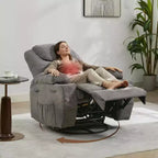 Fauteuil inclinable pivotant à 360° avec massage et chauffage, capacité 136 kg, structure en pin, tissu doux, 35,4p x 39l x 41,3h