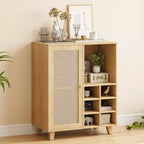 JVNOXK 34-inch Medieval-Style Storage Sideboard with Wine Rack Function, Suitable for Home Dining Rooms and Living Rooms, Natural