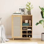 JVNOXK Buffet de Rangement de Style Médiéval 34 Pouces avec Fonction Casier à Vin, Idéal pour les Salles à Manger et Salons, Naturel