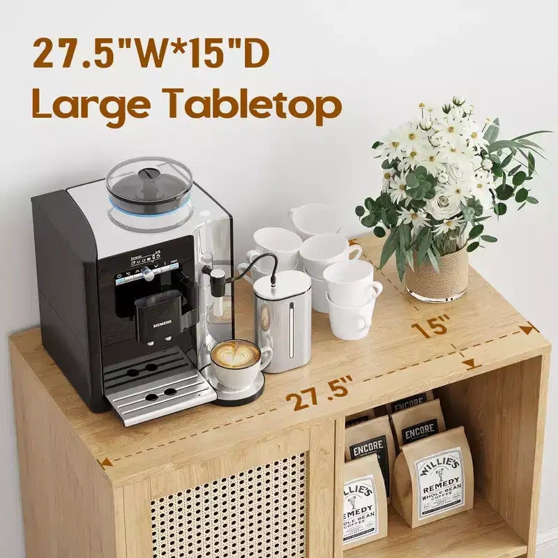 JVNOXK Buffet de Rangement de Style Médiéval 34 Pouces avec Fonction Casier à Vin, Idéal pour les Salles à Manger et Salons, Naturel