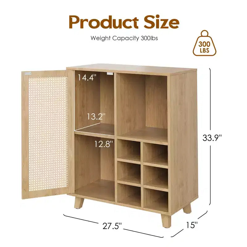 JVNOXK Buffet de Rangement de Style Médiéval 34 Pouces avec Fonction Casier à Vin, Idéal pour les Salles à Manger et Salons, Naturel